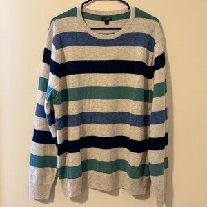 J. Crew Striped Cashmere Crew Neck Sweater - Large